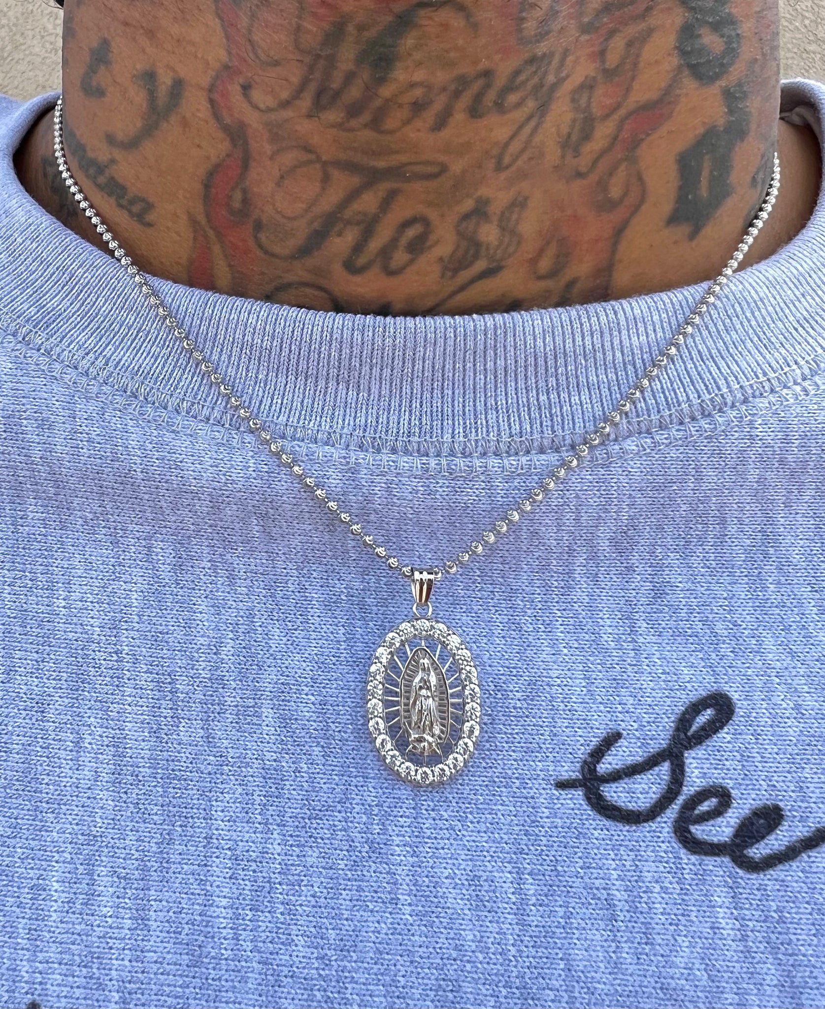Virgin Mary ball chain silver
