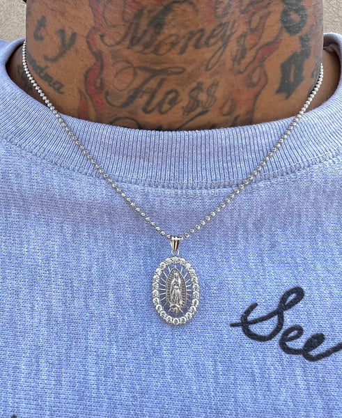 Virgin Mary ball chain silver